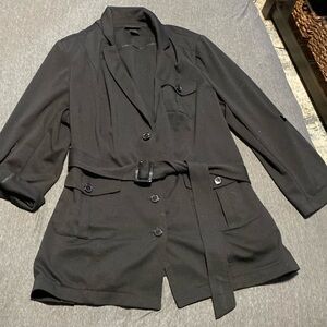 Lane Bryant black blazer with detachable belt, tab roll up sleeves